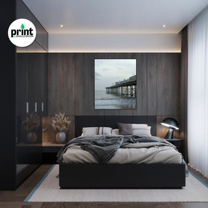 Teignmouth Pier Wall Art: Devon Seaside Poster (Oak, White, Black Frames)