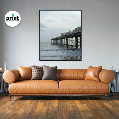 Teignmouth Pier Wall Art: Devon Seaside Poster (Oak, White, Black Frames)