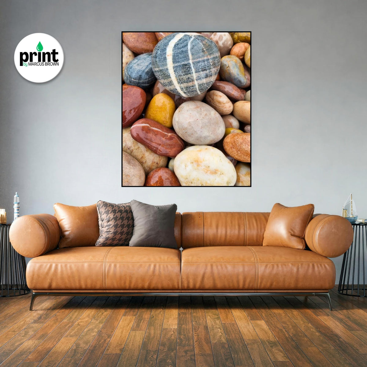 Devon Coastal Pebbles Poster, Budleigh Salterton (Framed or Unframed)