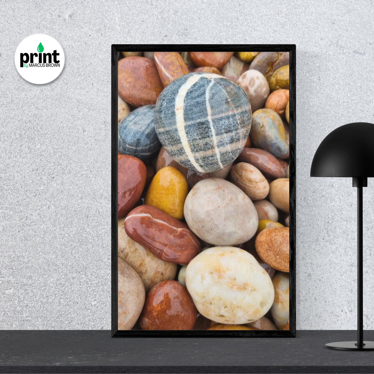 Devon Coastal Pebbles Poster, Budleigh Salterton (Framed or Unframed)