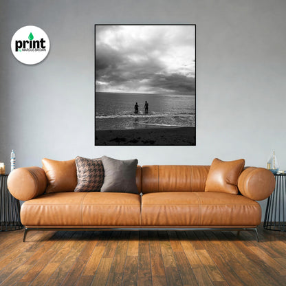 Devon Beach Poster, Black and White Let's Swim (Framed or Unframed)