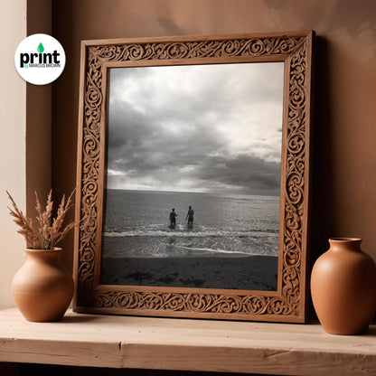 Devon Beach Poster, Black and White Let's Swim (Framed or Unframed)