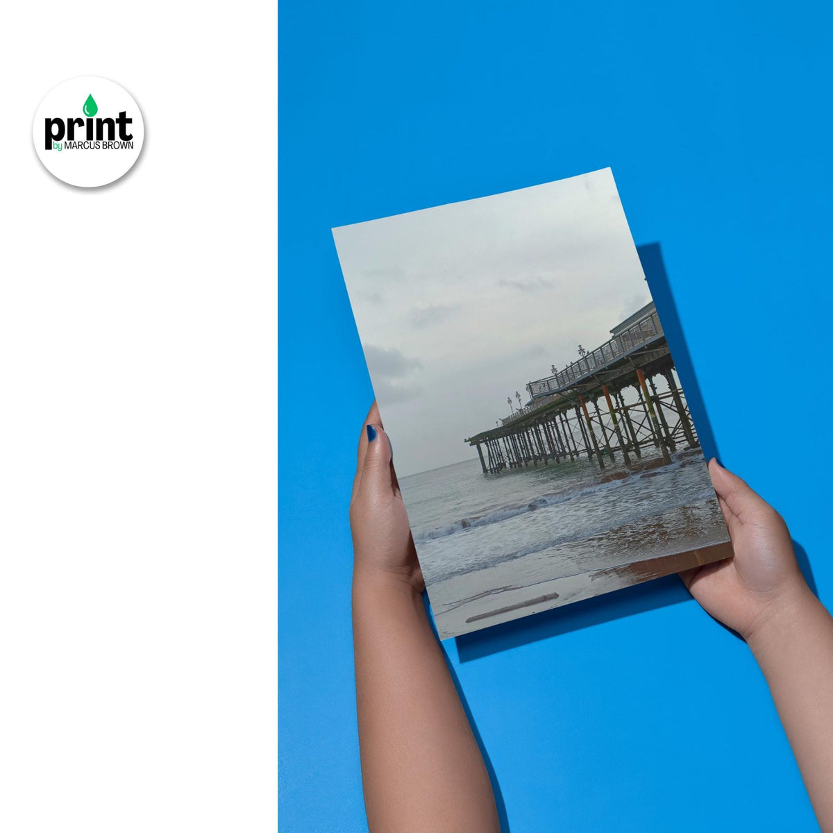 Teignmouth Pier Wall Art: Devon Seaside Poster (Oak, White, Black Frames)
