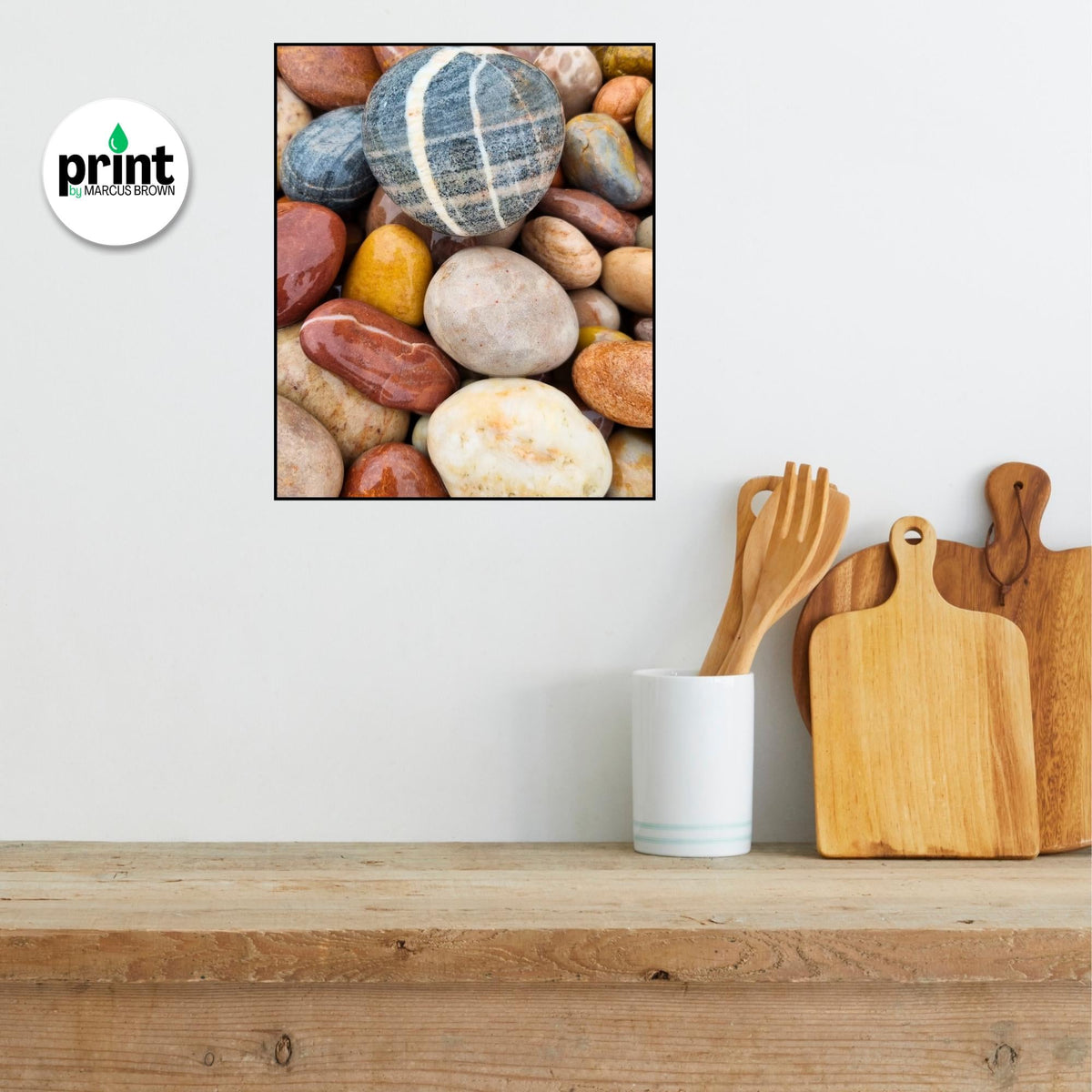 Devon Coastal Pebbles Poster, Budleigh Salterton (Framed or Unframed)