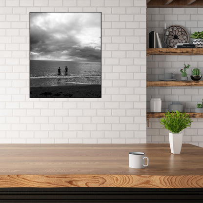 Devon Beach Poster, Black and White Let's Swim (Framed or Unframed)