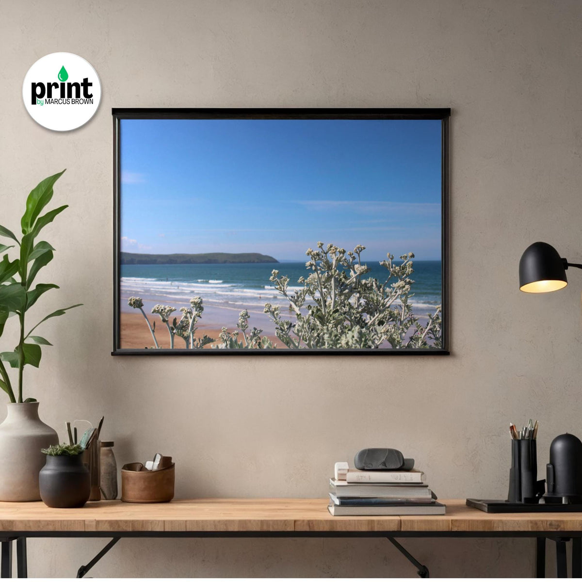 Cornwall Seaside Wall Art - Ragwort Flowers with Ocean View