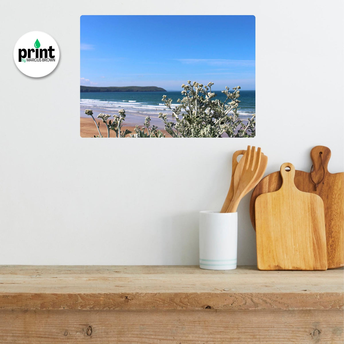 Cornwall Seaside Wall Art - Ragwort Flowers with Ocean View