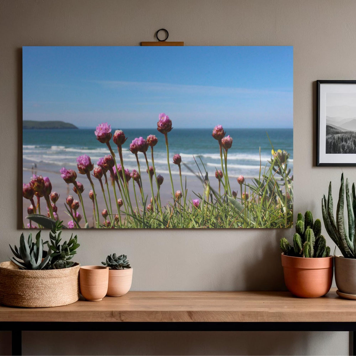 Cornwall Sea View Poster, Ragwort and Coastal Flowers (Multiple Sizes)