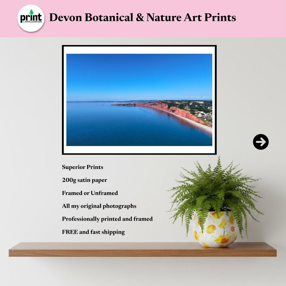 Jurassic Coast Drone Photograph, Budleigh Salterton Cliffs, Devon Coastal Wall Art