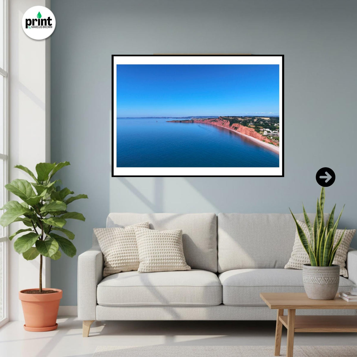 Jurassic Coast Drone Photograph, Budleigh Salterton Cliffs, Devon Coastal Wall Art