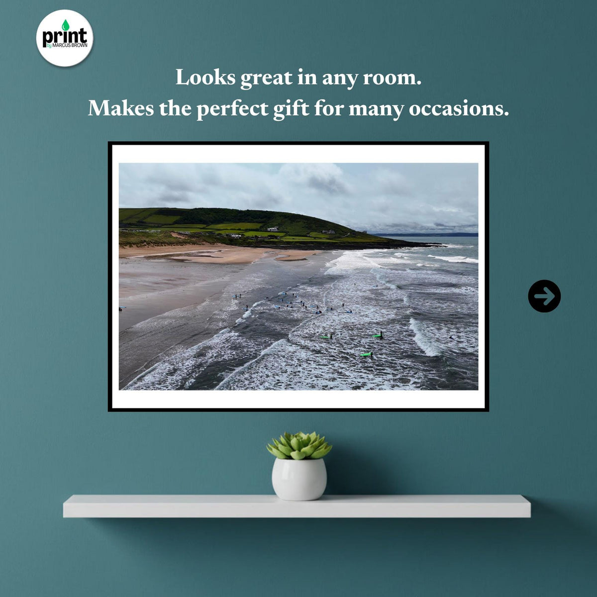 Croyde Bay Drone Photograph, North Devon Surfing Beach Wall Art