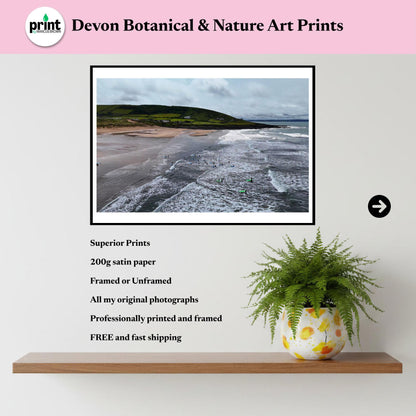 Croyde Bay Drone Photograph, North Devon Surfing Beach Wall Art