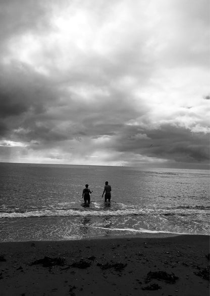 Devon Beach Poster, Black and White Let's Swim (Framed or Unframed)