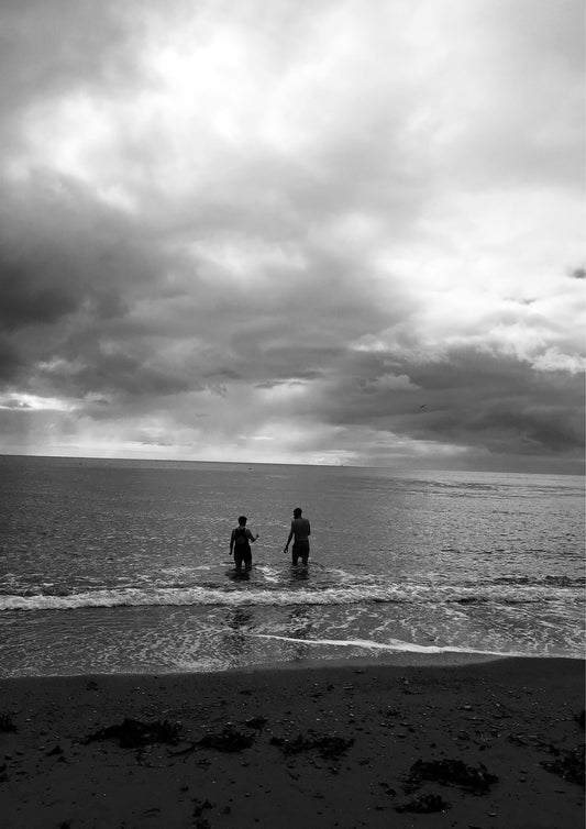 Devon Beach Poster, Black and White Let's Swim (Framed or Unframed)
