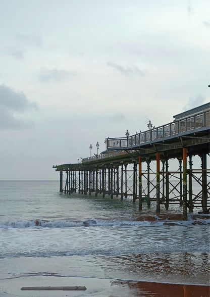 Teignmouth Pier Wall Art: Devon Seaside Poster (Oak, White, Black Frames)