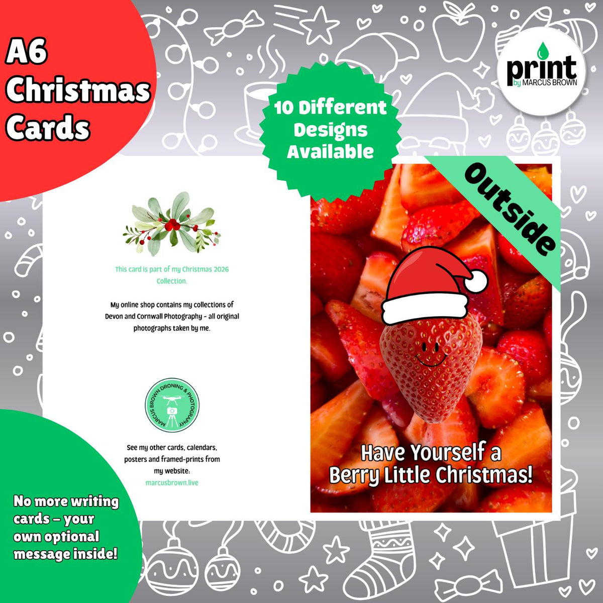 Funny Strawberry Christmas Cards Pack | Berry Little Christmas Card | Cute Fruit Xmas Cards | A6 Christmas Card Multipack