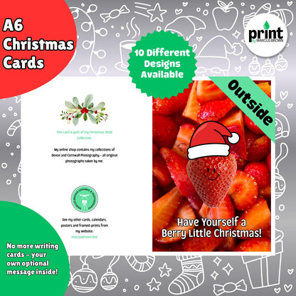 Funny Strawberry Christmas Cards Pack | Berry Little Christmas Card | Cute Fruit Xmas Cards | A6 Christmas Card Multipack