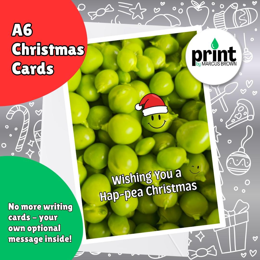 Funny Pea Christmas Cards Pack | Hap-pea Christmas Card | Vegetable Xmas Cards | Gardener Allotment Christmas Cards A6