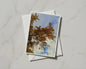 Autumn Tree Canopy Card, Golden Leaves Blue Sky, Nature Photography Greeting Card