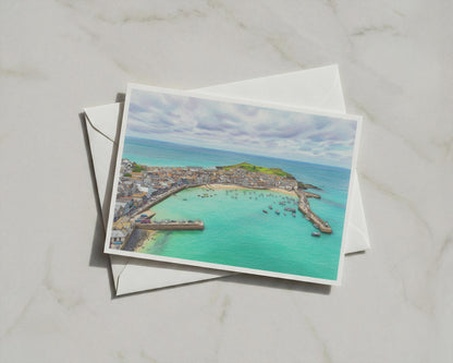 St Ives Cornwall Aerial Card, Harbour View, Turquoise Sea, Cornish Coastal Gift