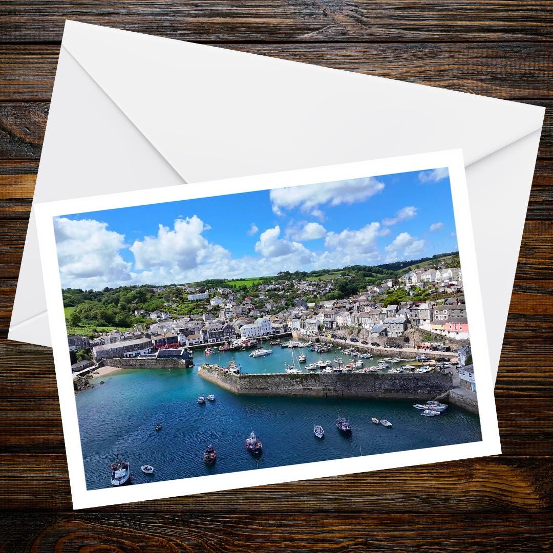 Mevagissey A6 Greetings Card - Aerial Photography | Devon and Cornwall Drone Collection
