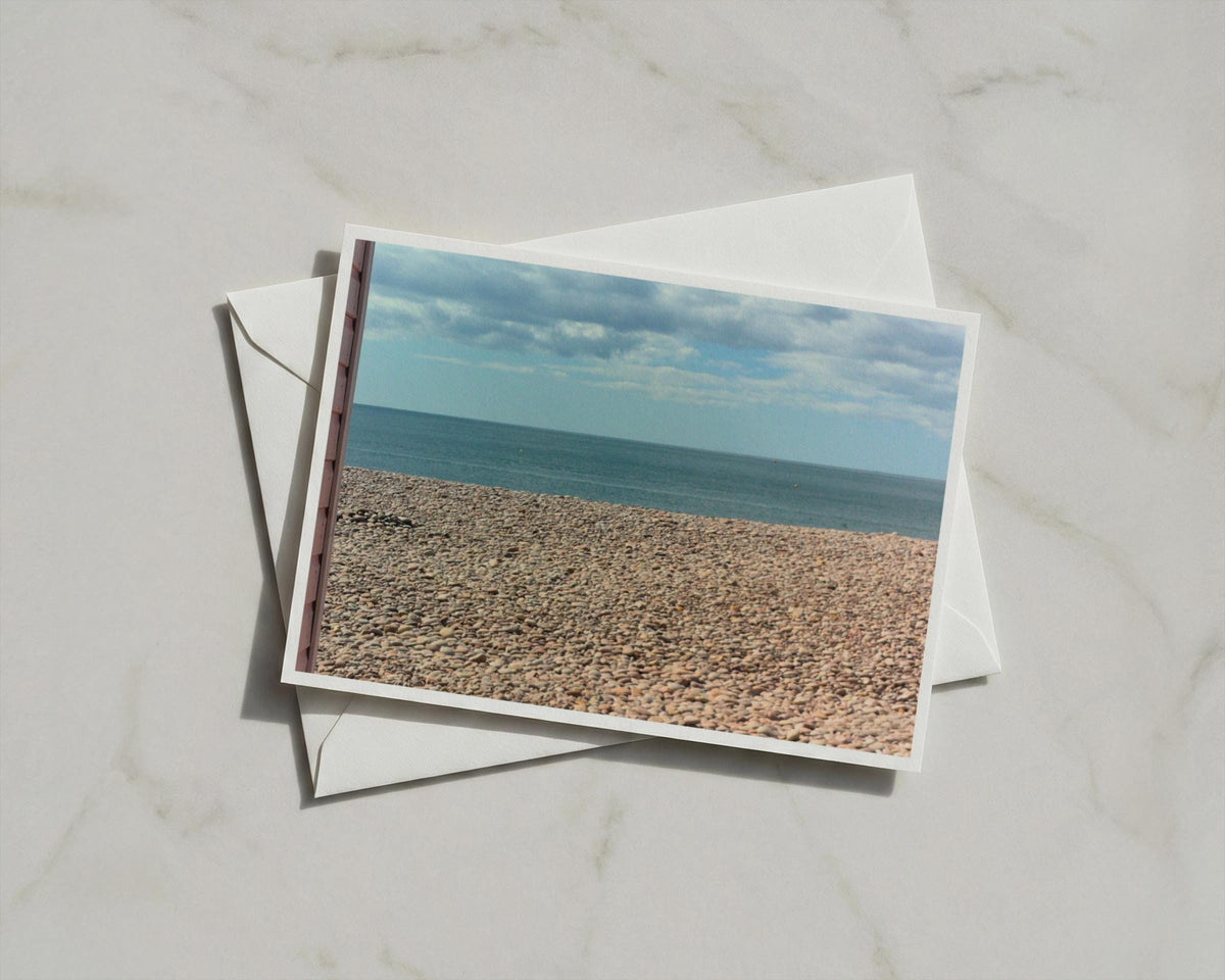 Pebble Beach Seaside Card, Coastal Ocean View, British Shingle Beach, Sea Sky