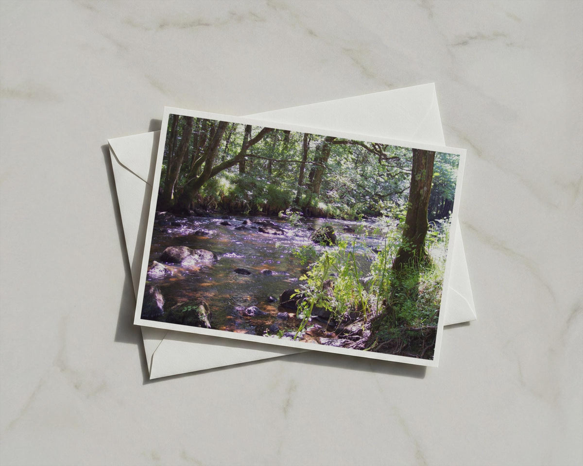 Woodland Stream Poster, Forest River Framed-Print, Sunlit Trees Landscape Wall Art, Nature Photography Print, Green Country Decor