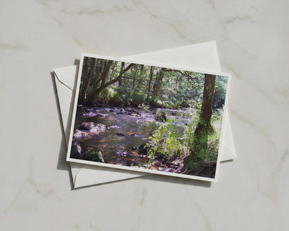 Woodland Stream Poster, Forest River Framed-Print, Sunlit Trees Landscape Wall Art, Nature Photography Print, Green Country Decor