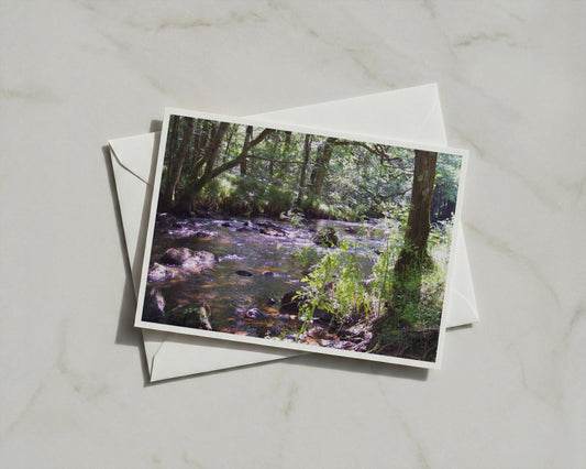 Woodland Stream Poster, Forest River Framed-Print, Sunlit Trees Landscape Wall Art, Nature Photography Print, Green Country Decor