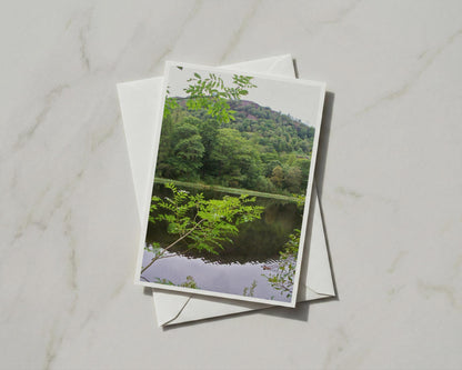 Forest Lake Greeting Card, Green Trees Woodland, Calm Water Reflection, Nature Card