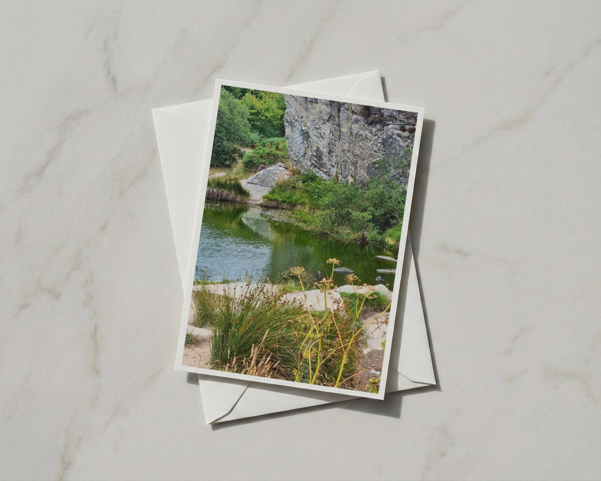 Granite Quarry Pool Card, Rocky Landscape, Green Nature Photography, Blank A6 Card