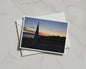 Sunset Coastal Landscape Card, Obelisk Silhouette, Dusk Sky, Seaside Greeting Card