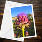 Artichoke Bloom Golden Hour Card, Botanical Greeting, Hope Prosperity, Handmade Floral Note, Garden Lover Gift, FSC Certified, Blank Inside