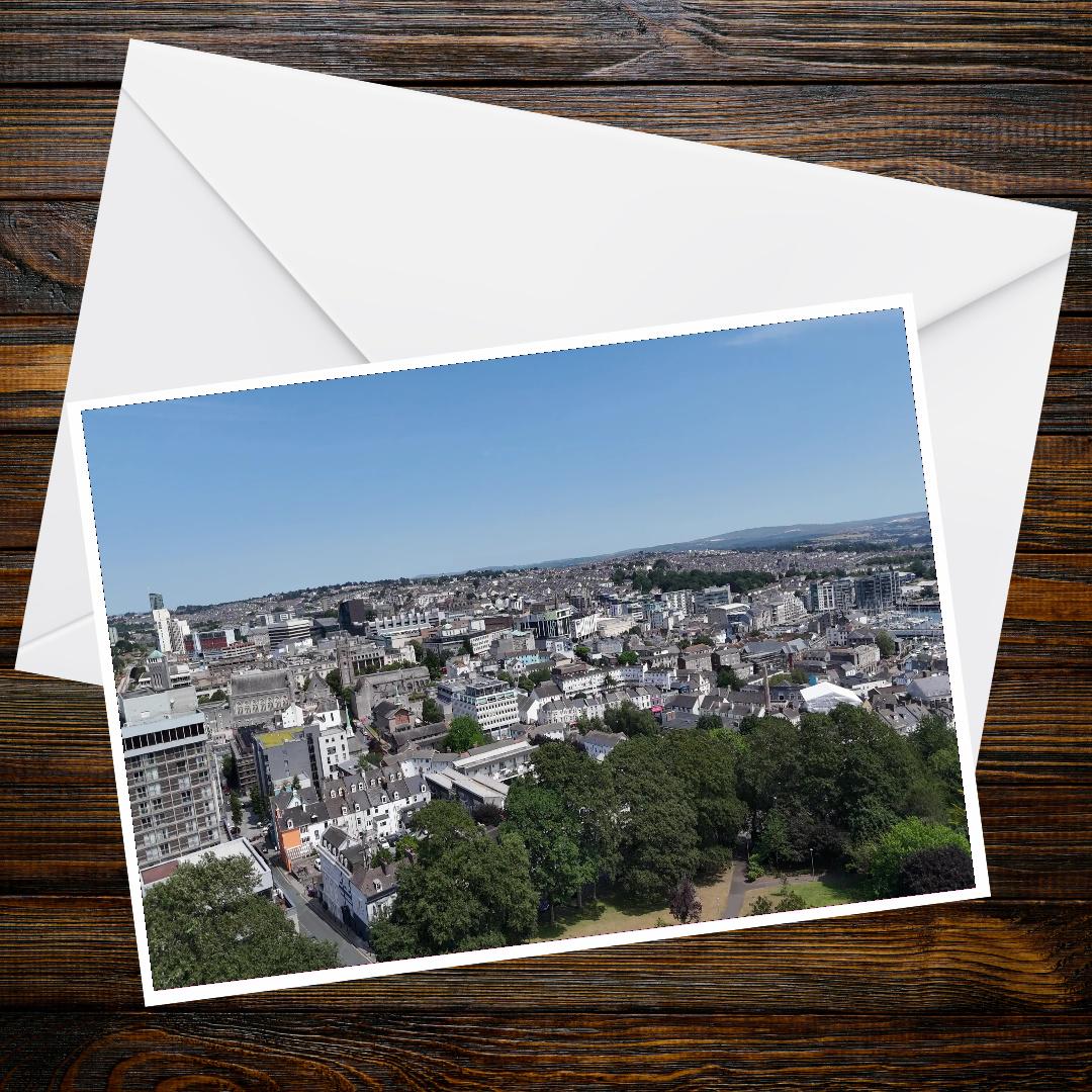 Plymouth Cityscape Sunset Card, A6 Landscape Greeting Card, Ocean City View, Devon Maritime Skyline, Tourist Gift, Urban Art, Blank Inside