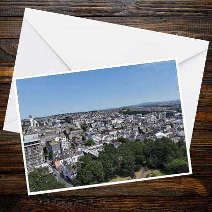 Plymouth Cityscape Sunset Card, A6 Landscape Greeting Card, Ocean City View, Devon Maritime Skyline, Tourist Gift, Urban Art, Blank Inside