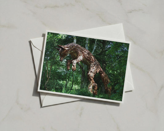 Leaping Fox Wood Sculpture Poster, Forest Wildlife Framed-Print, Rustic Woodland Fox Art, Nature Lover Wall Decor, British Wildlife Print