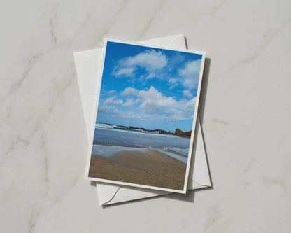 Rocky Beach Coastal Card, Blue Sky Ocean Waves, Seaside Photography A6 Card
