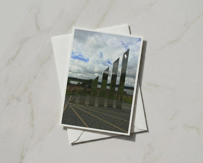 Mirror Steel Sculpture Card, Outdoor Art Installation, Lough, Irish Landscape A6