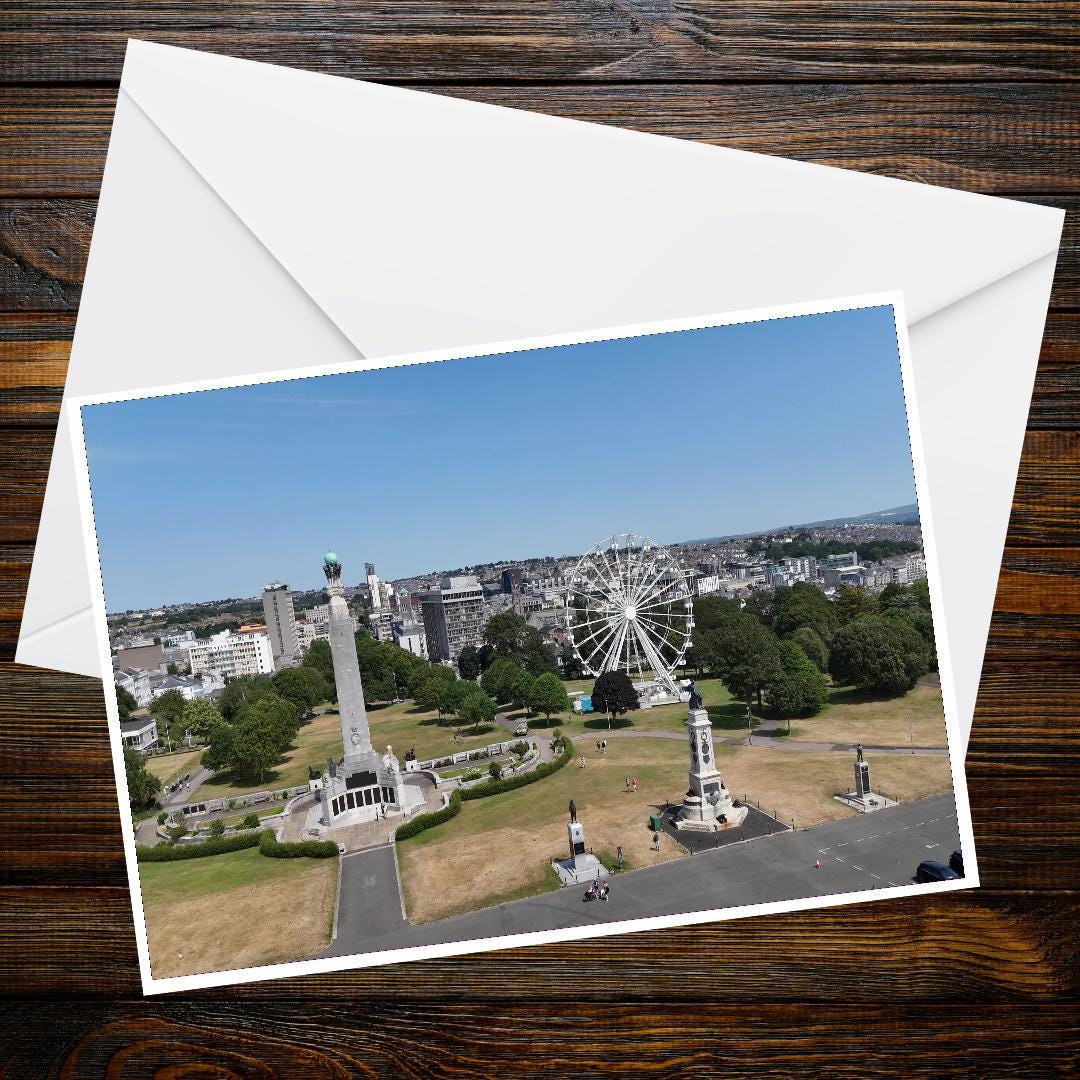 Plymouth Naval Memorial Obelisk Greeting Card | Remembrance Tribute | WWI & WWII Commemoration | High-Quality A6 Landscape Card
