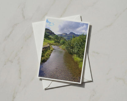 Lake District River Valley Card, Mountain Stream Greeting Card, English countryside