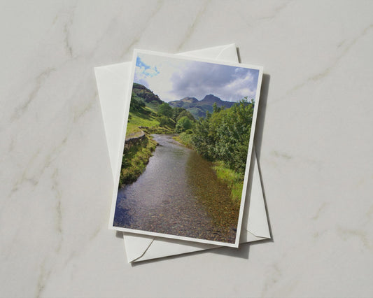 Lake District River Valley Card, Mountain Stream Greeting Card, English countryside