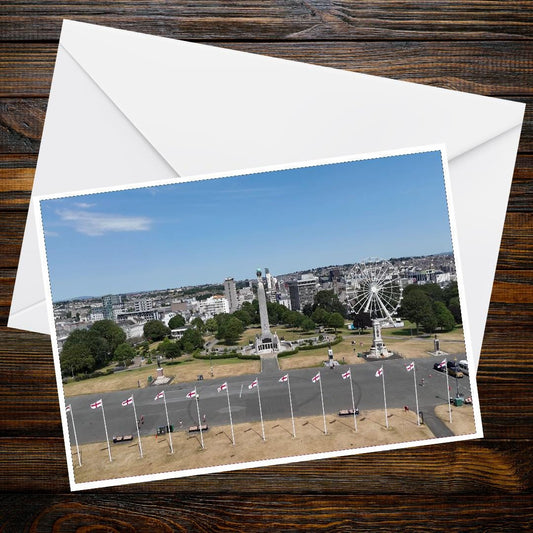 The Sound View from Plymouth Hoe | A6 Landscape Greeting Card | Plymouth Sound Harbour Scene with Drake's Island and Ferris Wheel