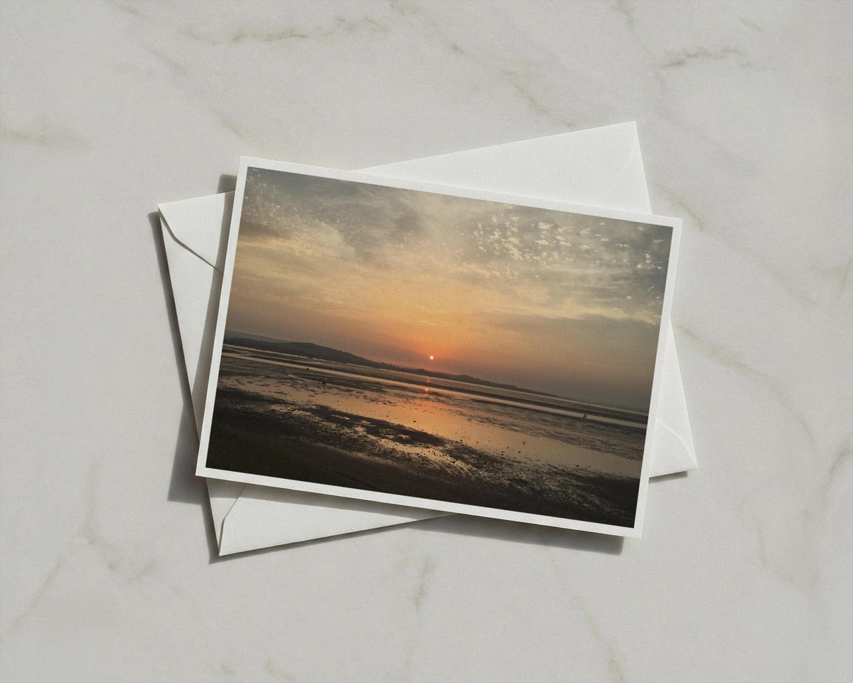Sunset Estuary Landscape Card, Golden Sky Coastal Dawn Dusk, A6 Greeting Card