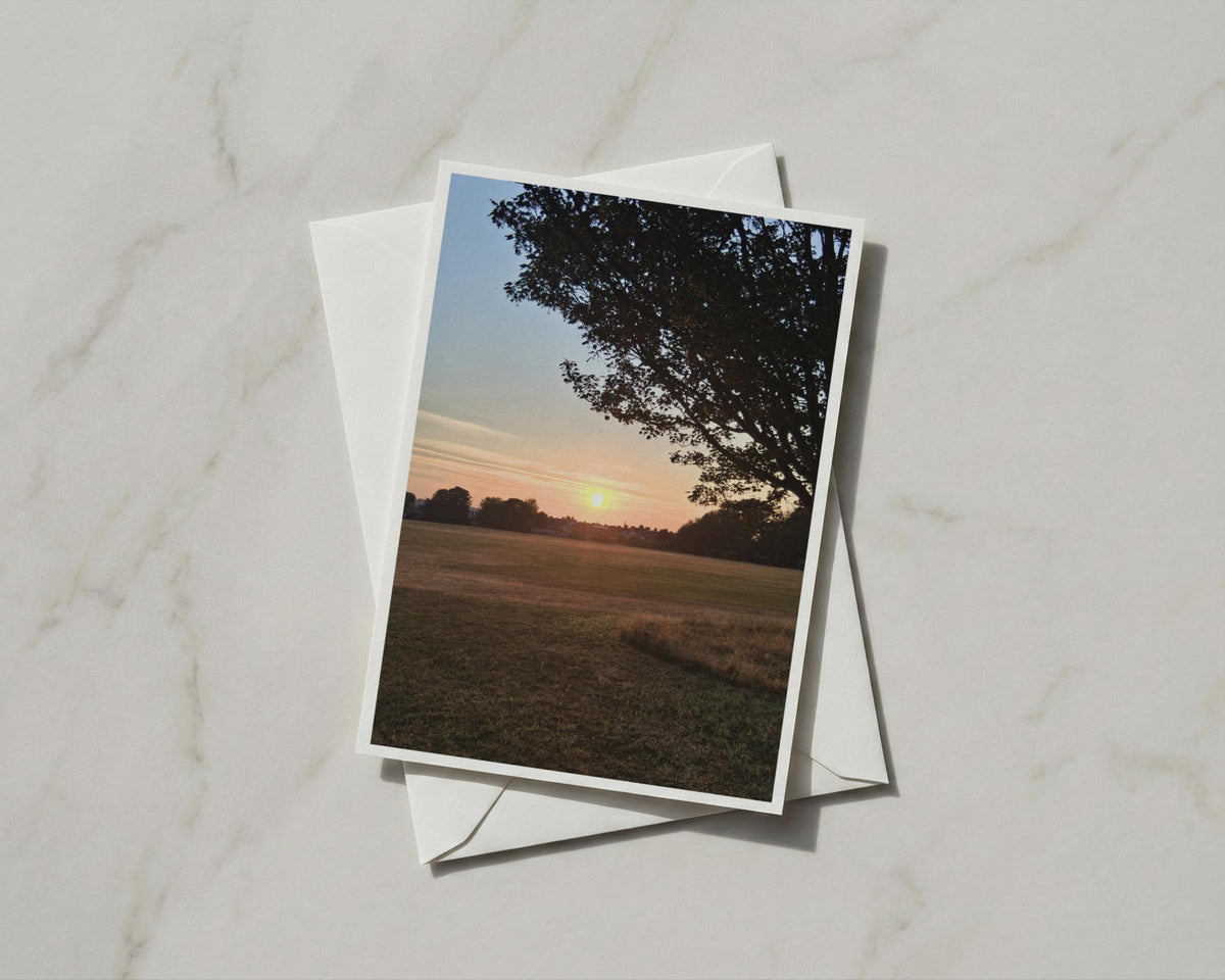 Sunset Over English Park Card, Tree Silhouette Golden Sky, Countryside Dusk A6 Card