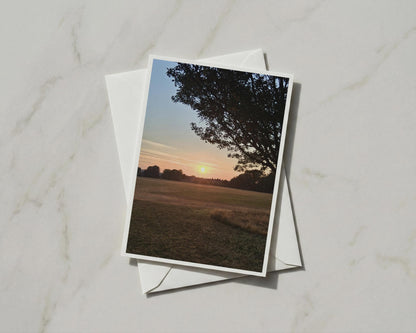 Sunset Over English Park Card, Tree Silhouette Golden Sky, Countryside Dusk A6 Card
