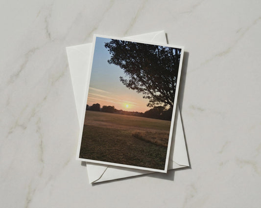 Sunset Over English Park Card, Tree Silhouette Golden Sky, Countryside Dusk A6 Card