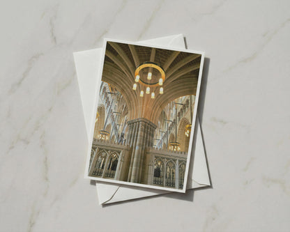 Gothic Cathedral Interior Card, Stone Pillars Vaulted Ceiling, Architecture Greeting Card