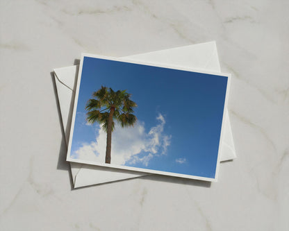 Palm Tree Blue Sky Card, Tropical Summer Greeting Card, A6 Card White Envelope