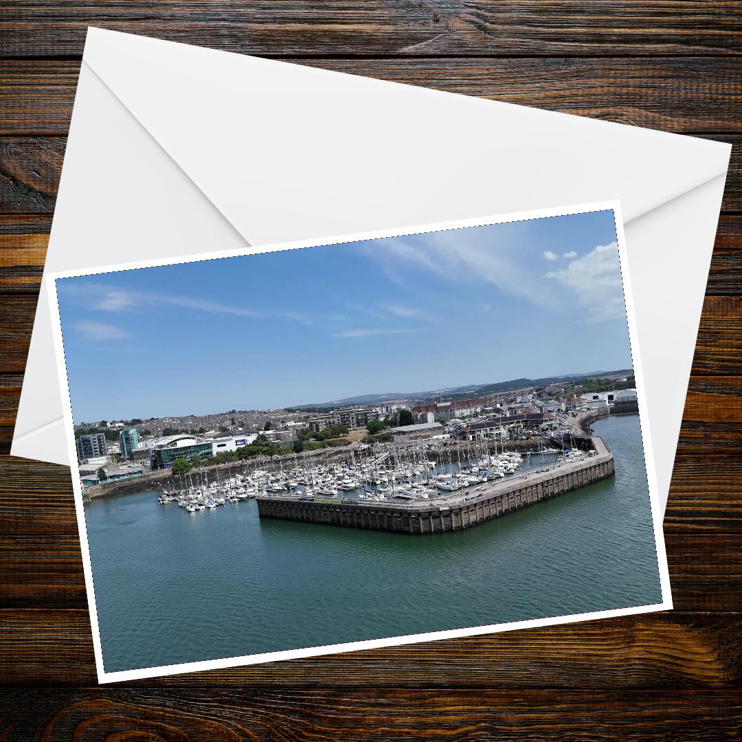 National Marine Aquarium & Harbour A6 Landscape Greeting Card, UK Coastal Scene, Sutton Harbour, Marine Life, Conservation, Maritime Gift