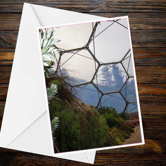 Eden Project Biome Interior A6 Card – Misty Light Dome, Lush Foliage (Inspired by Eden)